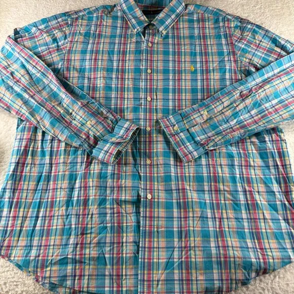 Ralph Lauren Classic Fit Long Sleeve Dress Shirt Blue Pink Check XXL Men's Pony - Picture 2 of 9